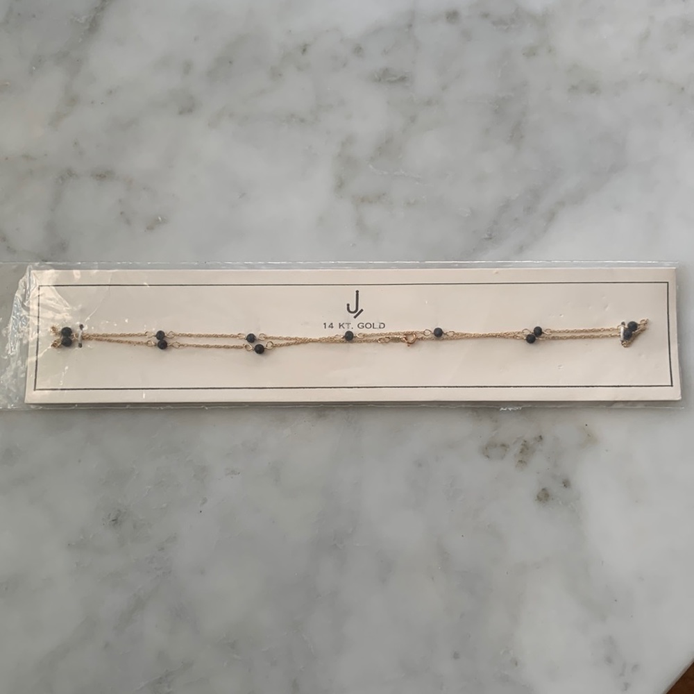 14k gold necklace, 16" chain with black accents